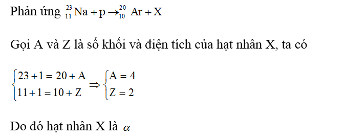 Cho phản ứng hạt nhân 23Na11 + p phản ứng với 20 Ar10+ XX là hạt (ảnh 1)