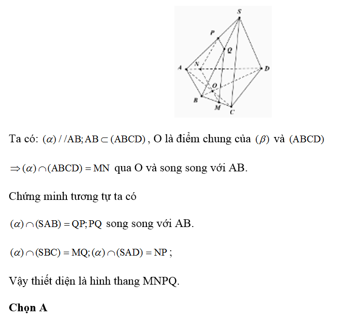 Cho hình chóp S.ABCD có đáy ABCD là một tứ giác lồi. Gọi O là giao điểm của hai đường chéo AC ; BD. Thiết (ảnh 1)