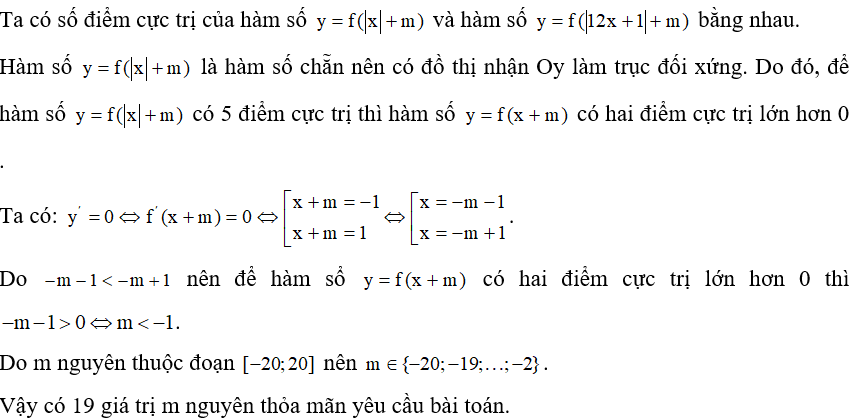 Cho hàm số y =f(x)  có bảng biến thiên như sau:   Có bao nhiêu giá trị nguyên của tham số (ảnh 2)