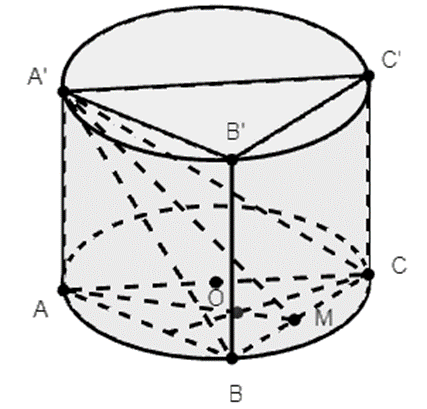 Cho hình lăng trụ đều ABC.A'B'C' , biết góc giữa hai mặt phẳng (A'BC) và (A'B'C') (ảnh 1)