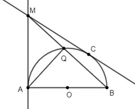 Cho nửa đường tròn tâm O đường kính AB. Ax là tia tiếp tuyến của nửa đường tròn (Ax (ảnh 1)