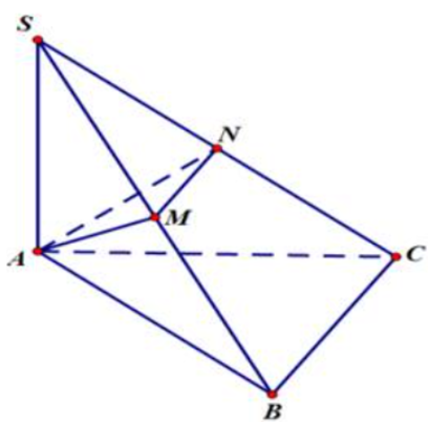 Cho hình chóp tam giác S.ABC, gọi M, N lần lượt là trung điểm của SB và SC (ảnh 1)