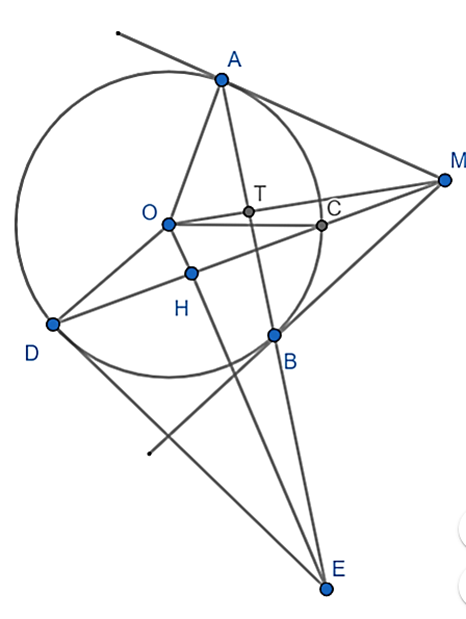 Cho đường thẳng d cắt đường tròn (O;R) tại 2 điểm C, D. M là 1 điểm thuộc d và nằm (ảnh 1)