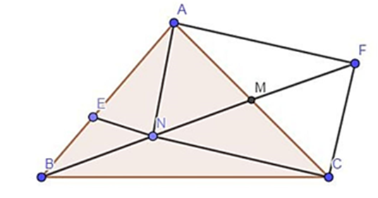 Cho tam giác ABC vuông cân tại A, M là trung điểm của AC, trên BM lấy điểm N sao cho (ảnh 1)