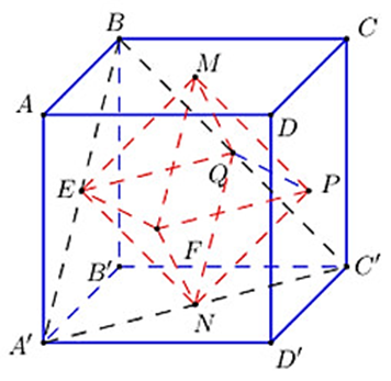 Cho hình lập phương ABCD.A'B'C'D' cạnh bằng a căn bậc hai 2. Gọi M, N, E, F, P (ảnh 1)
