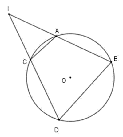 Cho đường tròn (O) và điểm I không nằm trên đường tròn. Qua điểm I kẻ 2 dây  (ảnh 1)