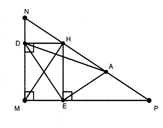 Cho tam giác MNP vuông tại M đường cao MH. Gọi D, F lần lượt là chân các đường (ảnh 1)