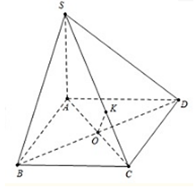 Cho hình chóp S.ABCD có đáy là hình vuông cạnh a. SA = a và SA vuông góc với đáy. Tính khoảng cách d giữa hai đường chéo nhau SC và BD. (ảnh 1)