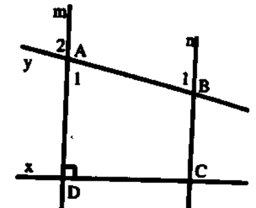 Cho hình vẽ sau, biết m // n và x vuông góc m. 1) Chứng minh: x vuông góc n (ảnh 1)