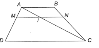 Cho hình ABCD (AB // DC). Một đường thẳng song song với hai đáy cắt các đoạn thẳng AD, AC, BC theo thứ tự tại M, I, N. Chứng minh rằng:  (ảnh 1)