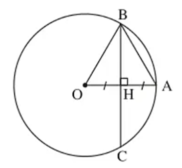 Cho đường tròn tâm (O) bán kính OA = 3cm. Dây BC của đường tròn vuông góc với OA (ảnh 1)