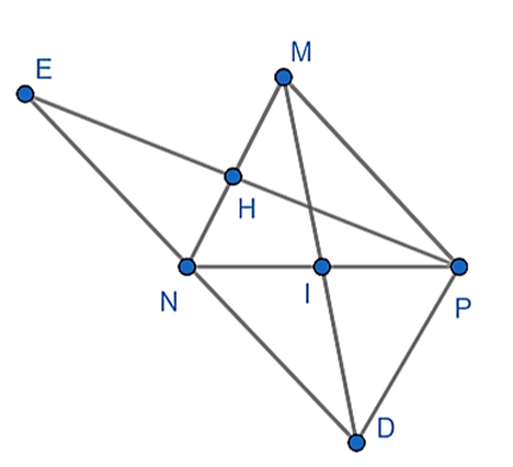 Cho ΔMNP có I là trung điểm cạnh NP. Trên tia đối của IM lấy D sao cho IM = ID (ảnh 1)