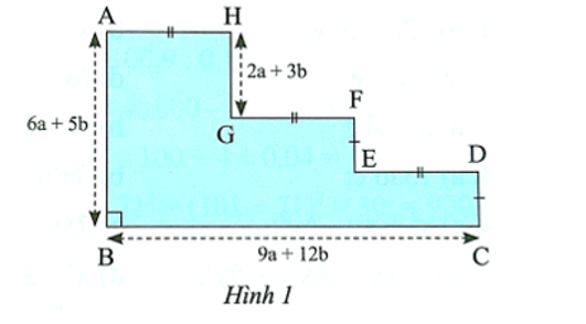 Ở hình bên, độ dài các cạnh AB, BC và GH đã được cho theo a và b; hai cạnh CD và EF bằng nhau; ba cạnh AH, GF và ED bằng nhau. (ảnh 1)