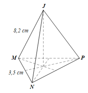 Cho hình chóp tam giác đều J.MNP có JM = 8,2 cm, MN = 3,5 cm. Tìm độ dài các cạnh còn lại của hình chóp đó. (ảnh 1)