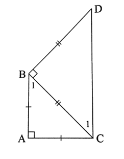 Cho tam giác ABC vuông cân tại A. Vẽ ra phía ngoài của tam giác ABC một tam giác BCD vuông cân tại B. Tứ giác ABCD là hình gì? Vì sao? (ảnh 1)