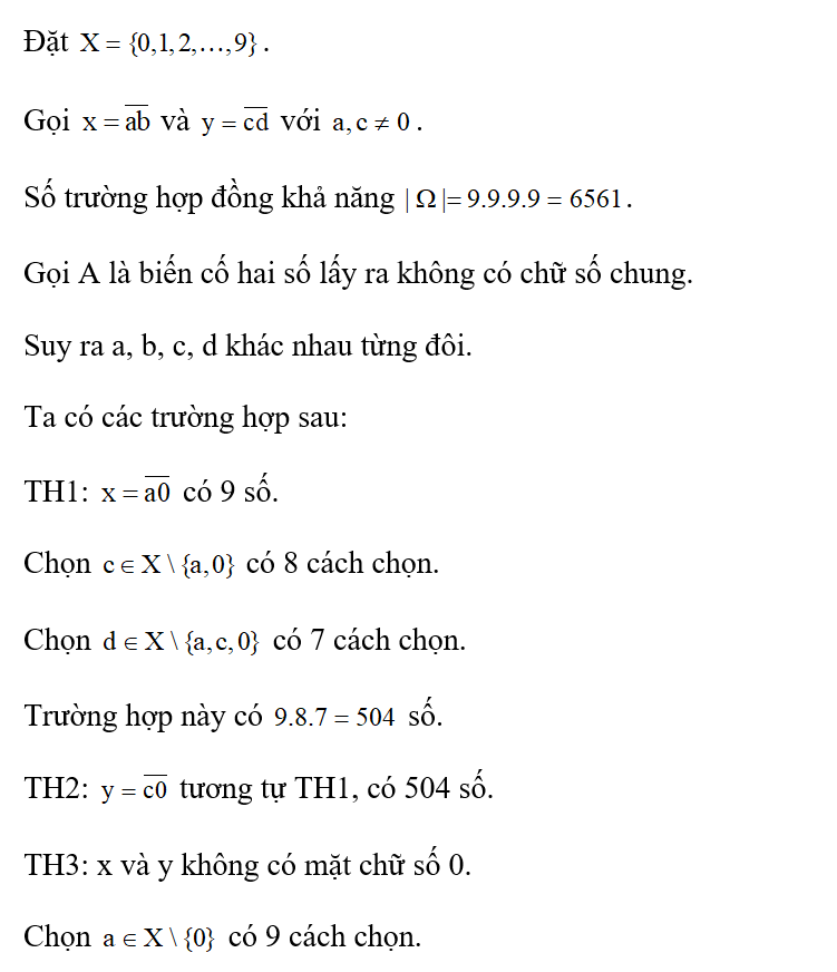 Hai bạn Quang và Tùng cùng viết ngẫu nhiên ra một số tự nhiên gồm hai chữ số phân biệt. Xác suất để (ảnh 1)
