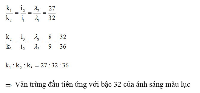 Trong thí nghiệm giao thoa ánh sáng bằng khe Y-âng. Ánh sáng sử dụng gồm 3 bức xạ đỏ, lục, lam có bước sóng lần (ảnh 1)