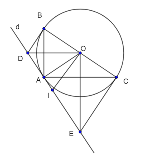 Cho tam giác ABC vuông tại A. Gọi O là tâm đường tròn ngoại tiếp tam giác  (ảnh 1)