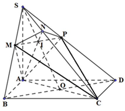 Cho hình chóp S.ABCD có đáy ABCD là hình vuông cạnh 2 căn bậc hai 2, cạnh bên SA (ảnh 1)