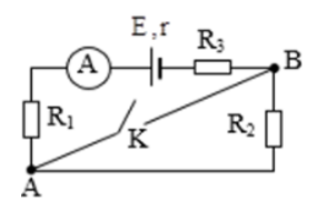 Có mạch điện như hình vẽ. Nguồn điện có suất điện điện E = 12 V và có điện trở trong r = 0,5 Ω. Các điện trở mạch ngoài R1 = 4,5Ω, R2 = 4Ω, R3 = 3Ω. Hiệu suất của nguồn điện khi K đóng là (ảnh 1)