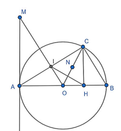 Cho đường tròn (O; R) đường kính AB. Điểm C thuộc đường tròn sao cho AC > CB (ảnh 1)