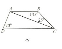 Cho tứ giác ABCD có AB // CD, góc B = 135 độ, góc D = 70 độ, góc ACB = 25 độ (ảnh 1)