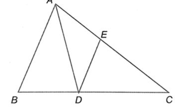 Cho tam giác ABC, phân giác AD (D ∈ BC). Kẻ DE // AB (E ∈ AC). Chứng minh rằng: AB.EC = AC.EA. (ảnh 1)