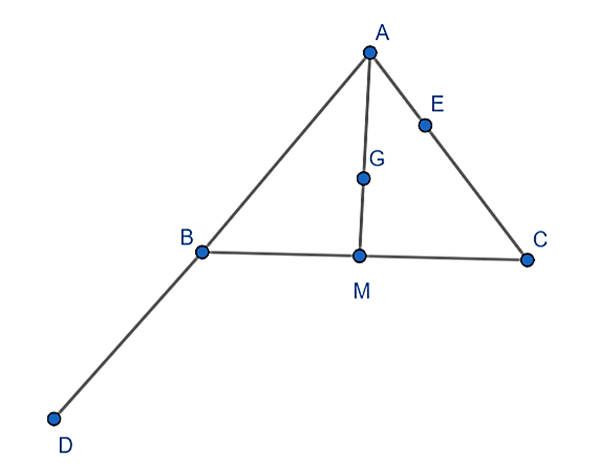 Cho tam giác ABC có trọng tâm G. Gọi D và E là các điểm xác định bởi vectơ  (ảnh 1)