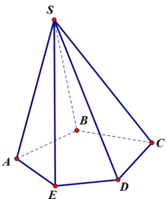Cho ngũ giác đều ABCDE và một điểm S không nằm trên mặt phẳng chứa ABCDE (ảnh 1)