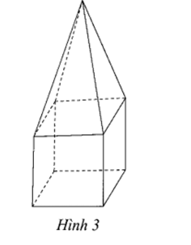 Một khối gỗ gồm một hình chóp tứ giác đều và một hình lập phương có chung đáy (Hình 3). Tính thể tích của khối (ảnh 1)