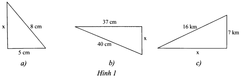 Tính độ dài cạnh chưa biết của các tam giác vuông trong Hình 1. (ảnh 1)