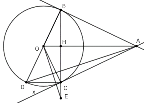Từ 1 điểm A nằm ngoài đường tròn (O; R), kẻ 2 tiếp tuyến AB, AC với (O; R) (B và C (ảnh 1)