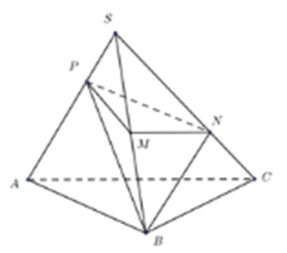 Cho hình chóp tam giác S.ABC. Gọi M là trung điểm của SB, N thuộc cạnh SC sao cho NS  (ảnh 1)