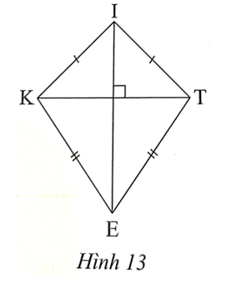 Bạn Hùng muốn làm một cái diều có dạng hình tứ giác KITE như Hình 13. Cho biết góc KIT = 90 độ,góc KET = 70 độ IK = IT, EK = ET. Tìm số đo các góc còn lại của tứ giác KITE.   (ảnh 1)