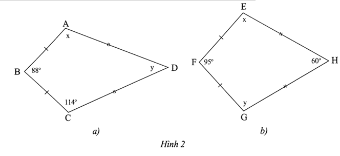 Tìm số đo các góc chưa biết của các tứ giác trong Hình 2. (ảnh 1)