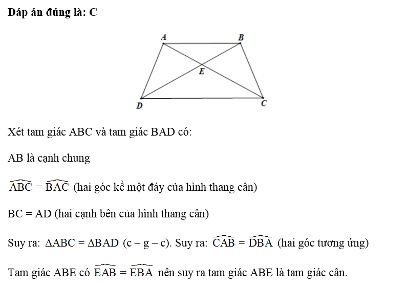 Cho hình thang cân ABCD (AB // CD). Tìm khẳng định sai trong các khẳng định sau: (ảnh 1)