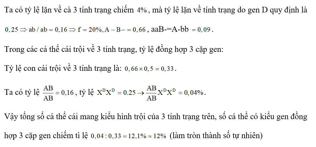 Ở một loài động vật, cho biết mỗi gen qui định một tính trạng, trong quá trình giảm phân đã xảy ra hoán vị (ảnh 1)