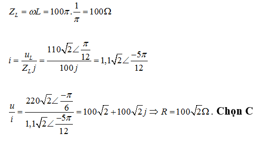 Đặt điện áp u=220căn bậc hai của 2 cos(100 pit-pi/6)V vào hai đầu đoạn mạch gồm điện trở R (ảnh 2)