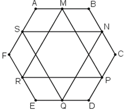 Cho lục giác ABCDEF. Gọi M, N, P, Q, R, S lần lượt là trung điểm các cạnh AB, BC (ảnh 1)