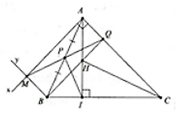Cho tam giác ABC có đường cao AI. Từ A kẻ tia Ax vuông góc với AC, từ B kẻ tia (ảnh 1)