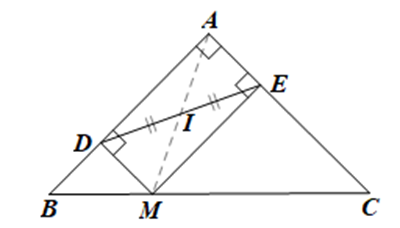 Gọi I là trung điểm của DE. Chứng minh ba điểm A, I, M thẳng hàng (ảnh 1)