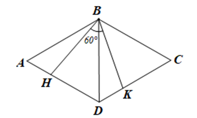 Cho hình thoi ABCD có AB = 2 cm Chứng minh DH + DK không đổi (ảnh 1)