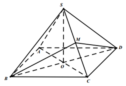 Cho hình chóp S.ABCD có đáy ABCD là hình thoi tâm O, đường thẳng SO vuông góc với mặt phẳng (ABCD). Biết BC = SB = a. SO = a căn 6/3 (ảnh 1)