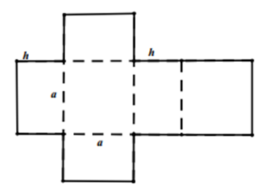 Một hộp không nắp được làm từ một mảnh bìa các tổng theo hình vẽ. Hộp có đáy là một hình vuông cạnh x (cm) , chiều cao là h (cm) và thể tích là 500 cm3.  (ảnh 2)