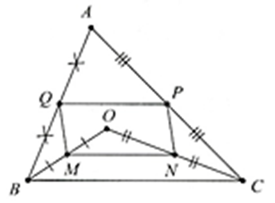 Cho tam giác ABC. Gọi O là một điểm thuộc miền trong tam giác. Gọi M, N, P, Q (ảnh 1)