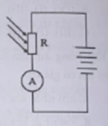 Trên hình vẽ, bộ pin có suất điện động 10 V, điện trở trong ; A là ampe kế hoặc miliampe kế có điện trở rất nhỏ; R là quang điện trở (khi chưa chiếu sáng giá trị là R1, và khi chiếu sáng giá trị là R2) (ảnh 1)