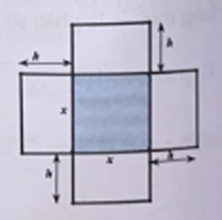 Một hộp không nắp được làm từ một mảnh bìa các tổng theo hình vẽ. Hộp có đáy là một hình vuông cạnh x (cm) , chiều cao là h (cm) và thể tích là 500 cm3.  (ảnh 1)