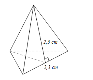 Tính diện tích xung quanh của hình chóp tam giác đều có cạnh đáy 2,3 cm và chiều cao của mặt (ảnh 1)
