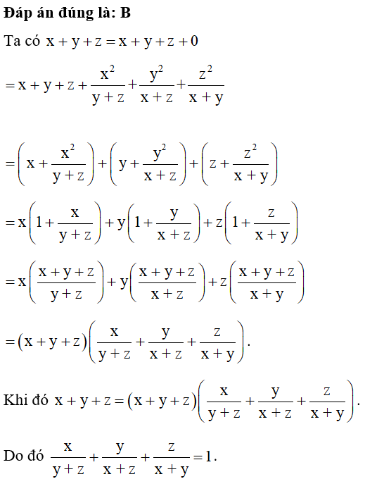 Cho x^2/ y +z +y^2/ x +z + z^2/ x +y  và x _y+z khác 0 . Tính giá trị của biểu thức (ảnh 1)