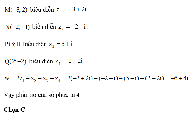 Cho các điểm M, N, P, Q như hình vẽ bên là điểm biểu diễn lần lượt của các số phức z1,z2,z3,z4 (ảnh 2)
